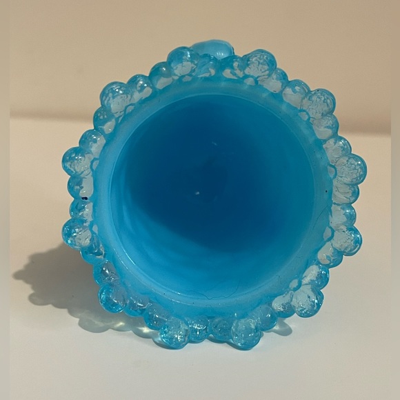 Victorian TOOTHPICK HOLDER VINTAGE BLUE OPALESCENT GLASS FLORAL HOLDER - Picture 4 of 9